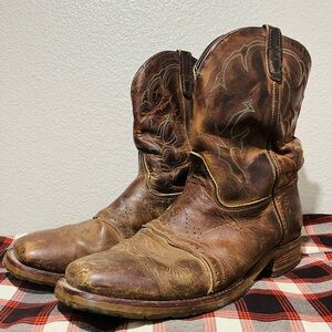 Double H Brown Leather Western Pull-On Boots with Embroidered Shaft